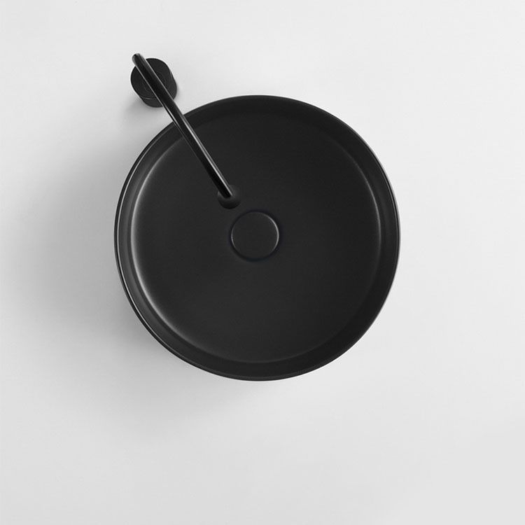 Modern Vessel Bathroom Sink Round Porcelain with Overflow And Drain Assembly Vessel Sink