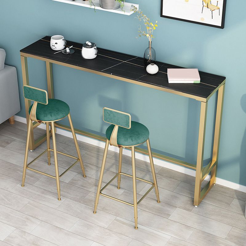 Rectangle Sintered Stone Bar Table Gold and Metal Base Bar Table for Kitchen Living Room