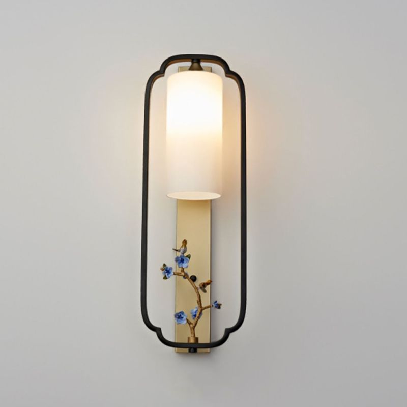 Metal Modern Wall Sconce Cylinder Shape Wall Light with Glass Shade for Bedroom