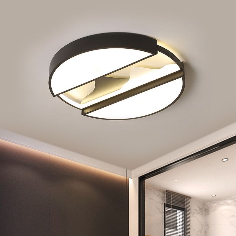 16.5"/20.5" Wide Modern LED Ceiling Flush Black Dissected Circle Flush Mount Fixture with Metal Shade in Warm/White Light
