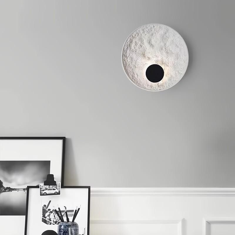 White Modern Metal Wall Sconce Circle Shape Wall Light with Resin Shade for Bedroom