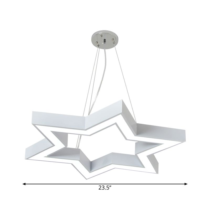 Macaroon Six-Pointed Star Pendant Lamp Acrylic Nursery Room LED Chandelier Lighting in White