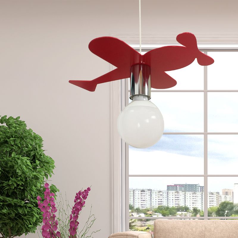 Kids Bright Colored Pendant Light Airplane 1 Light Metal LED Ceiling Lamp for Foyer