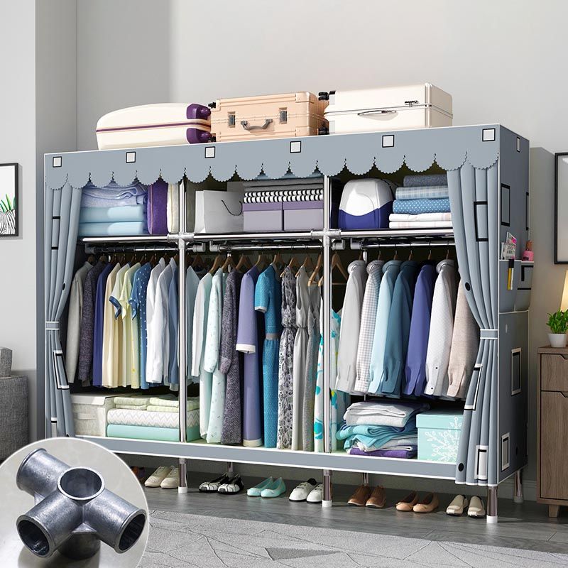 Modern Style Metal Wardrobe 3-Tier Cloth Rod Included Wardrobe Closet