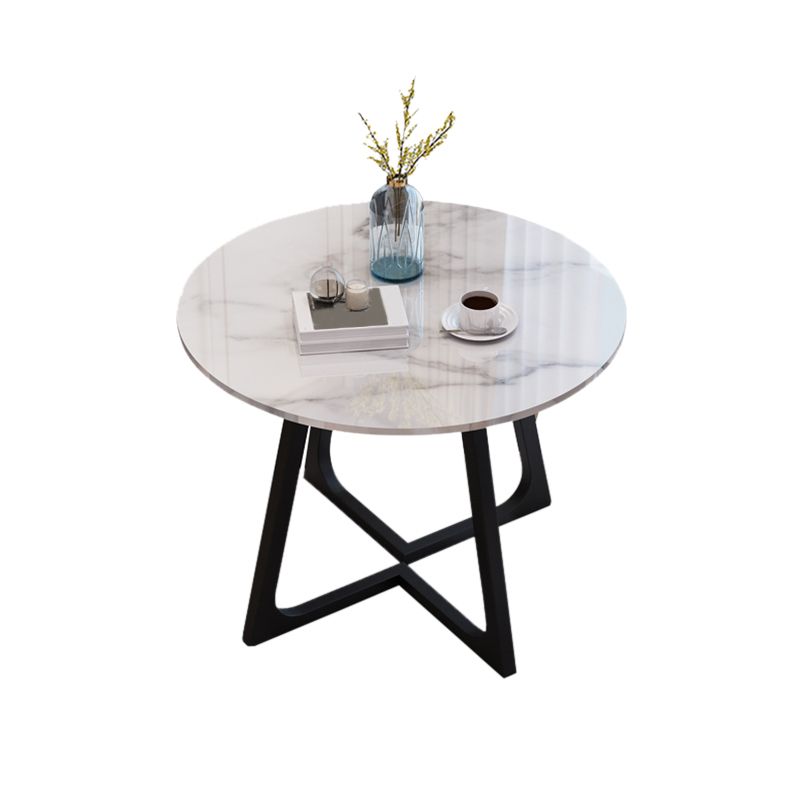 Wooden Dining Room Table for 2 Person Round Tabletop with Metal Pedestal Base