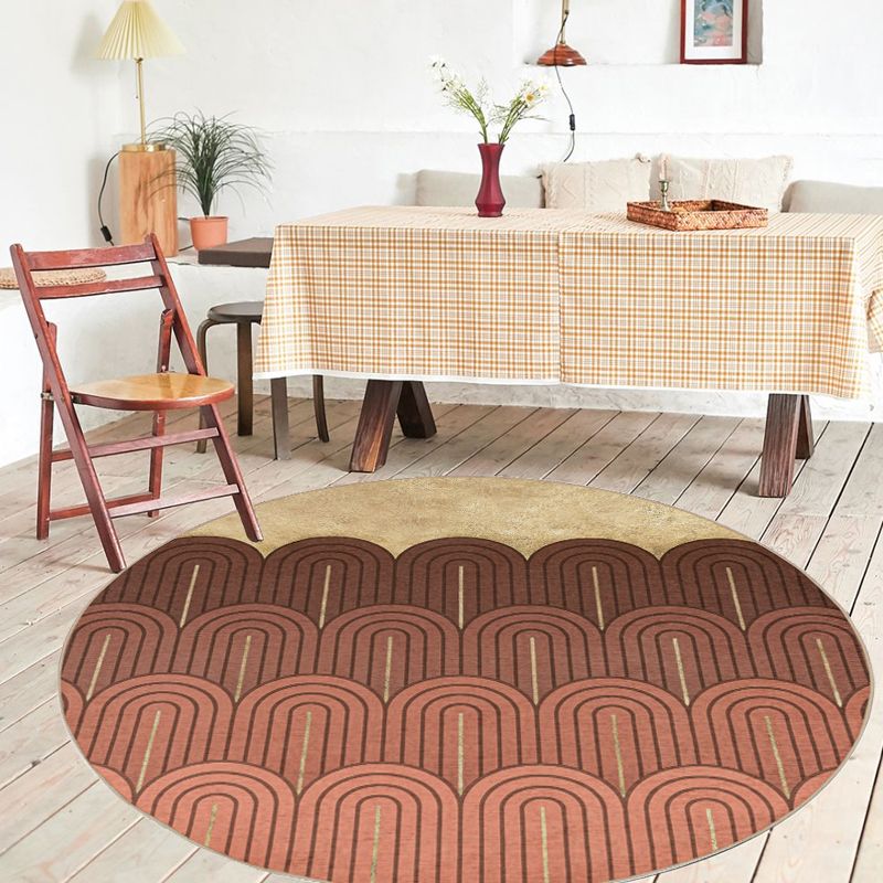 Modernism Geometric Rug with Stripe Orange Chenille Rug Non-Slip Pet Friendly Washable Area Rug for Bedroom