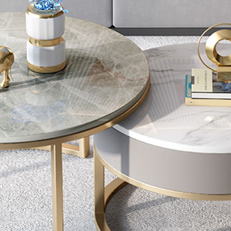 Slate Round Frame Coffee Table Modern Nesting Coffee Table Set with Drawer
