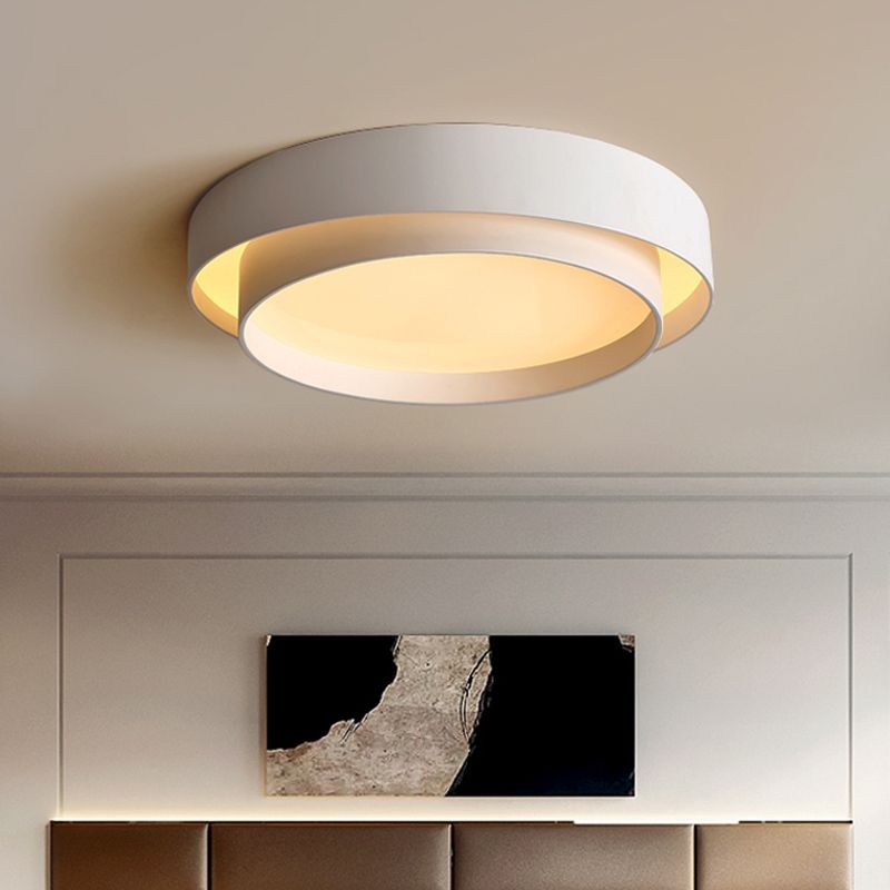 16"/19.5" Wide Simple LED Flush Mount Acrylic White/Black Layered Circle Ceiling Light Fixture in Warm/White Light
