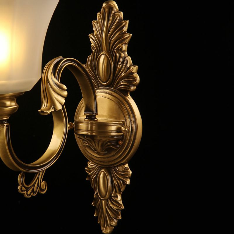 Paneled Bell Frosted Glass Sconce Antiqued 1-Light Bedside Wall Lighting Fixture in Bronze