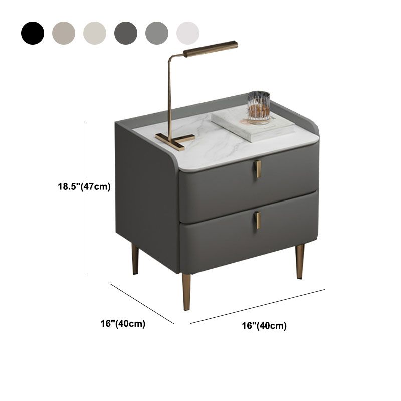 Contemporary Solid Wood Nightstand Stone Top Night Table with Drawers