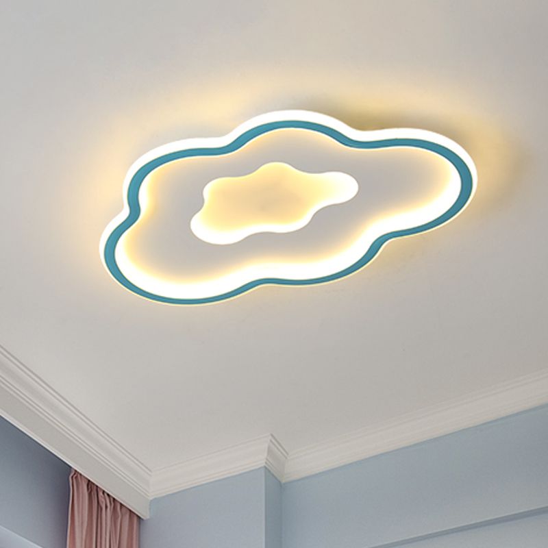 Cloud Kids Bedroom Flush Light Fixture Acrylic LED Cartoon Flush Mount Lighting in Pink/Blue