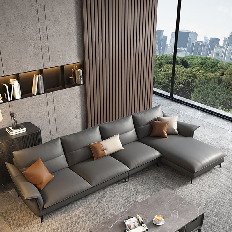 Glam Stationary Flared Arm Genuine Leather Living Room Sofa Chaise