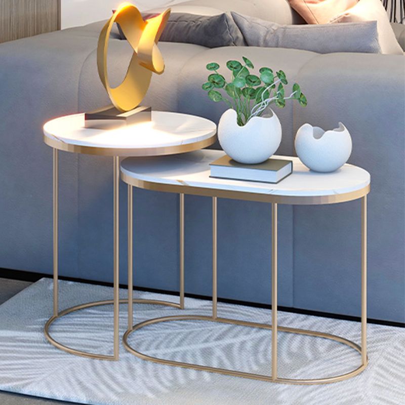 Luxurious Stone Top End Table Metal Frame Sofa Side Accent Table