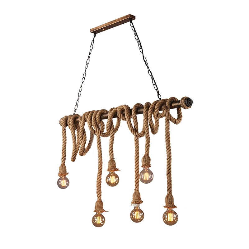 6 luces de la isla de la cuerda Luces de araña de la isla industrial Bombilla desnuda Comedor Comedor Fixting de iluminación de la isla