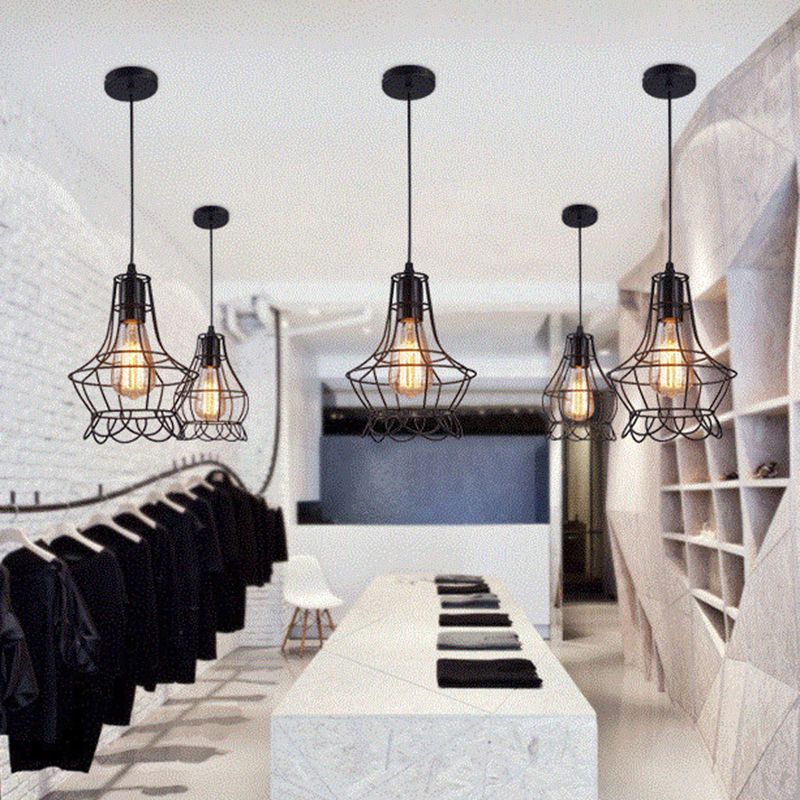 1 Light Cage Hanging Light Fixtures Retro Industrial Metal Ceiling Pendant for Restaurant
