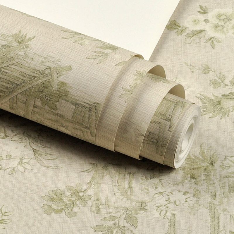 Paper Moisture-Resistant Wallpaper Rural Floral Printed Wall Covering for Bedroom