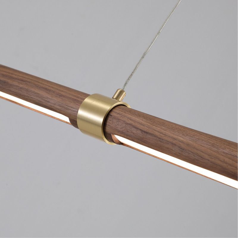 Single Modern Style Brown LED Wooden Linear Kitchen Island Light