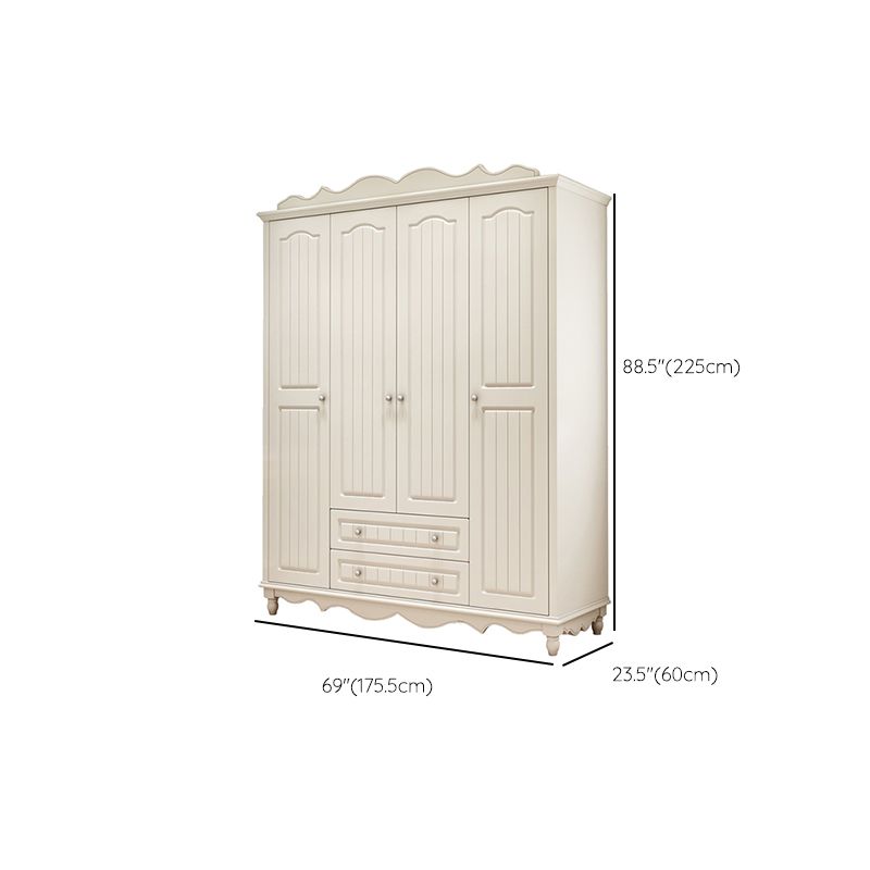 White Rubberwood Wardrobe Armoire Modern Wardrobe Closet with Legs