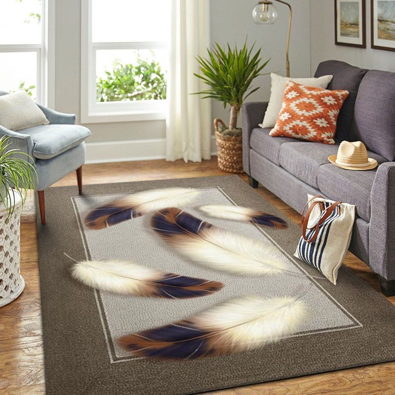 Luxurious Feather Pattern Rug Contemporary Creative Rug Non-Slip Backing Carpet for Living Room