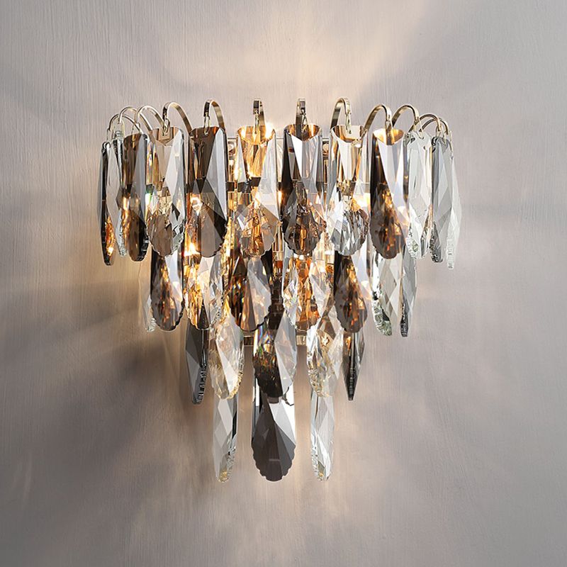 Modern Crystal Wall Light Geometric 12" High Wall Sconce in Grey for Living Room