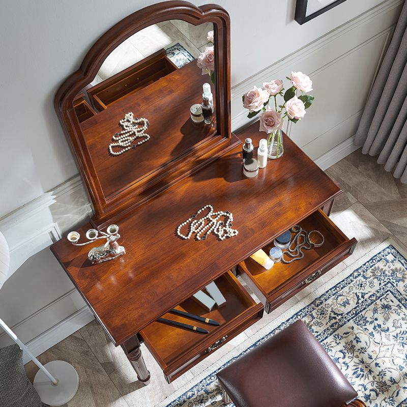 Brown Solid Wood Vanity Set with Stool Set 17.71" Wide Dresser with 2-Drawer