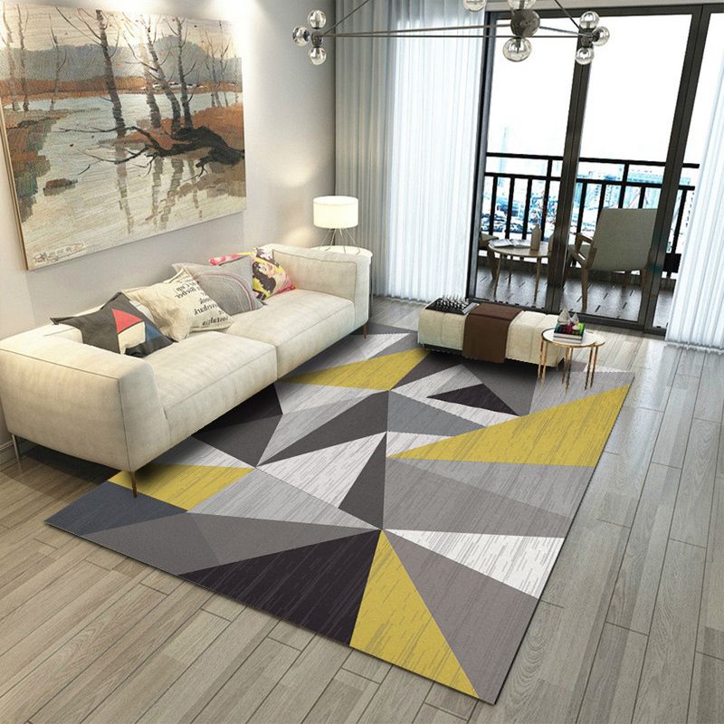 Grey Modern Carpet Geometric Print Polyester Area Carpet Anti-Slip Easy Care Rug for Home Decor
