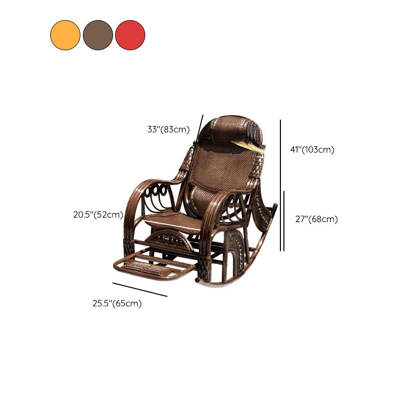 Traditional Rocking Chair Rattan Spindle Backrest Built-in Armrest Indoor Rocking Chair