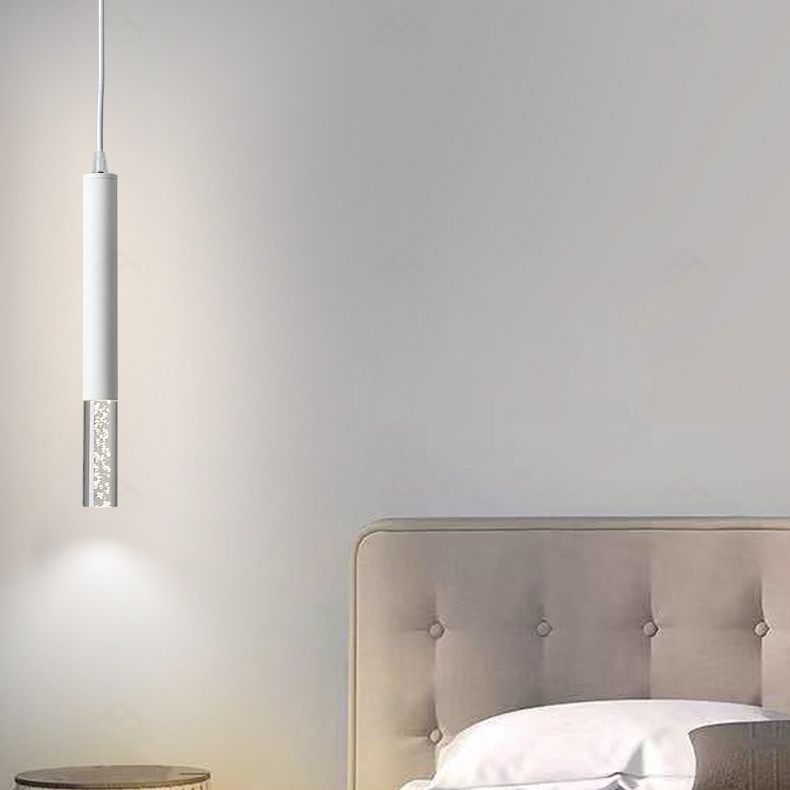 Bedroom LED Pendant Light in Modern Creative Style Wrought Iron Cylindrical Hanging Light with Acrylic Shade