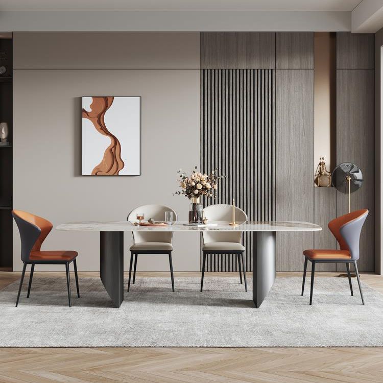 Industrial Style Rectangle Dining Table Sintered Stone Table with Metal Legs