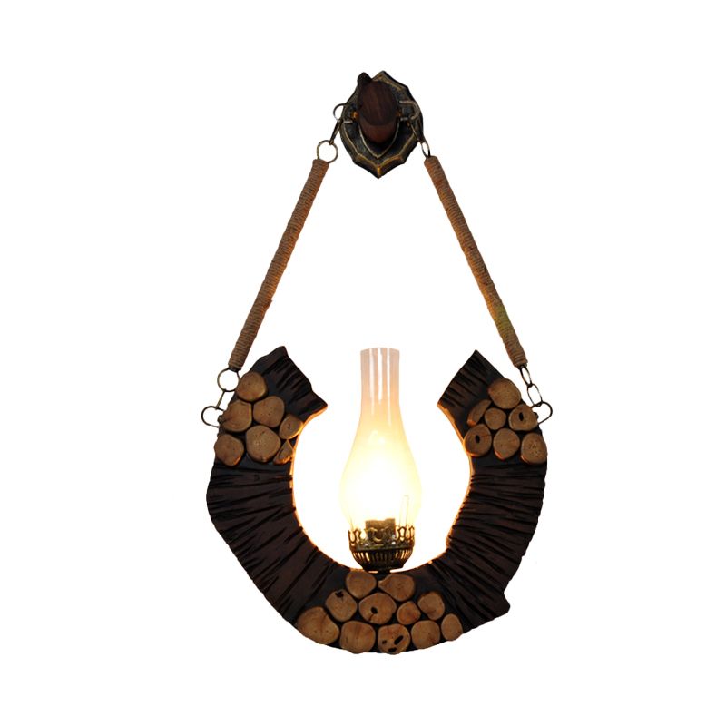 1 Ferme légère claire en verre clair à la ferme de couloir en vase marron lampe à applique avec conception en bois incurvé