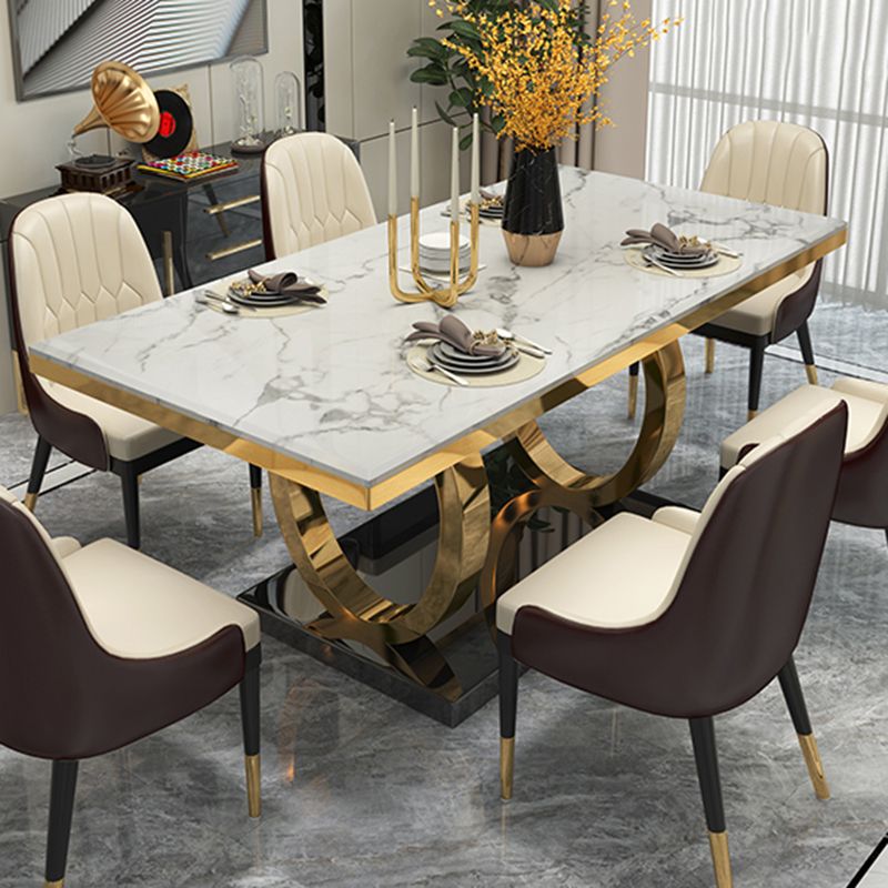 Rechteck traditioneller Luxus Esstisch Sintered Steintisch mit goldener Trestle Basis