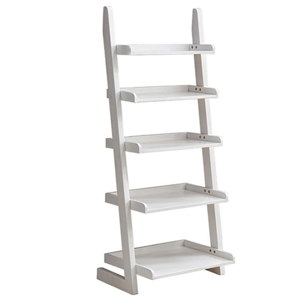 Modern Ladder Bookshelf Solid Wood Open Back Bookcase for Home