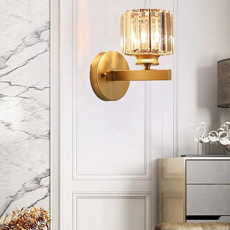 Cylinder Shape Wall Lamp Modern Style Crystal 1 Light Wall Light in Clear