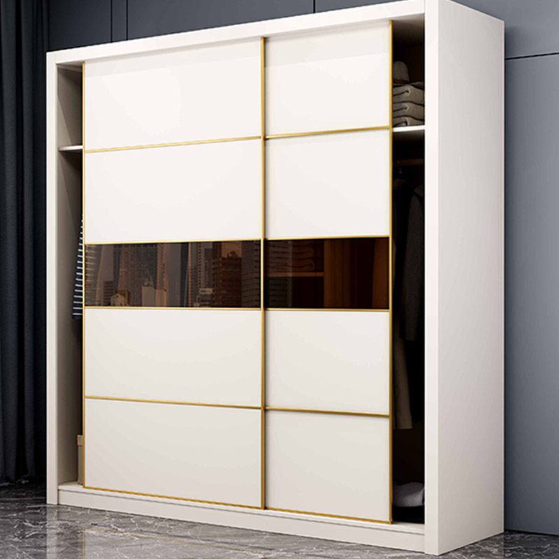 White Wardrobe Closet Engineered Wood Wardrobe Armoire with Garment Rod