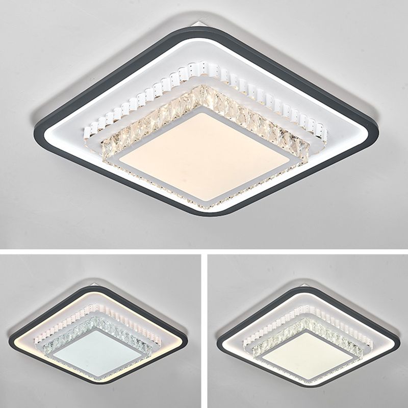 3-Tier Crystal Flush Mount Light Fixture Minimalist Black Flush Mount LED Light for Bedroom