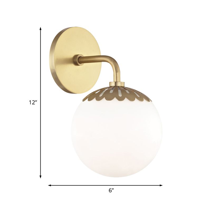 Opal Glass Ball Sconce Lighting Colonial 1 Head Living Room Wall Mounted Light Fixture in Gold