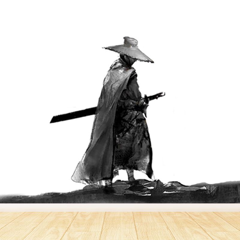 Non-Woven Ornamental Wall Mural Modern Swordsman Pattern Wall Covering for Rest Room