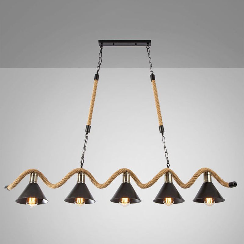 Rope industrial Natural Isla Ligera Black Metal Shade Island Colgante para café