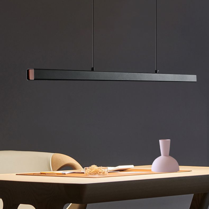 Modern Metal Island Light Strip Colgante de isla LED negra para comedor