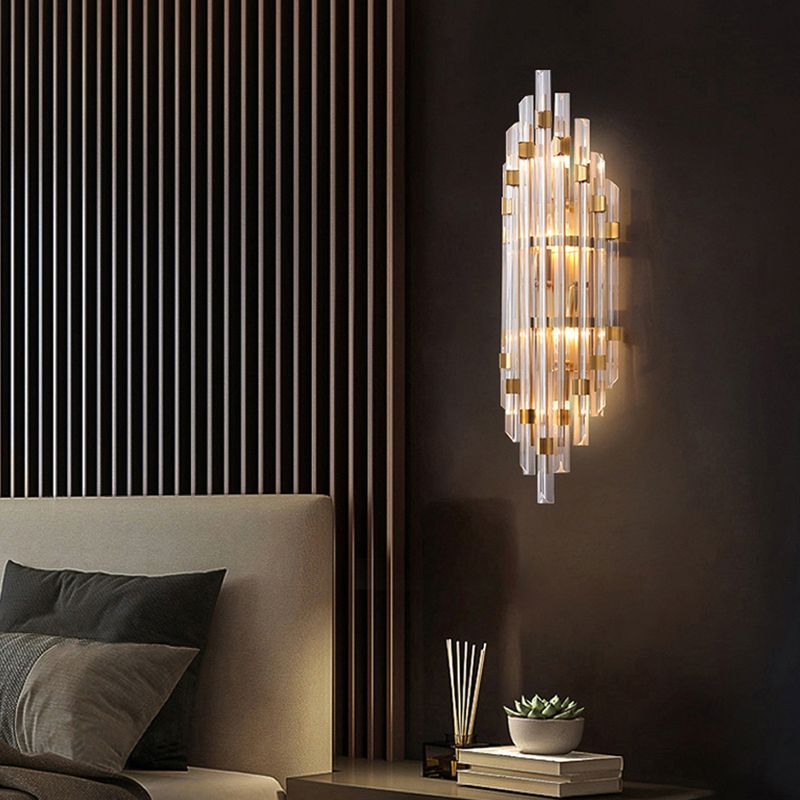 Geometric Shape Crystal Wall Lighting Modern Style 2-Lights Wall Mounted Light in Gold