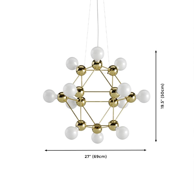 21-Light Contemporary Style Chandelier, Unique Linear Gold Metal Ceiling Light