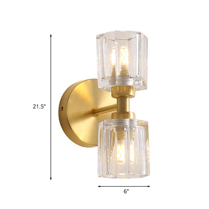Clear Crystal Glass Brass Wall Lighting Cup Shaped 2 Heads Traditional Up-Down Wall Mount Lamp