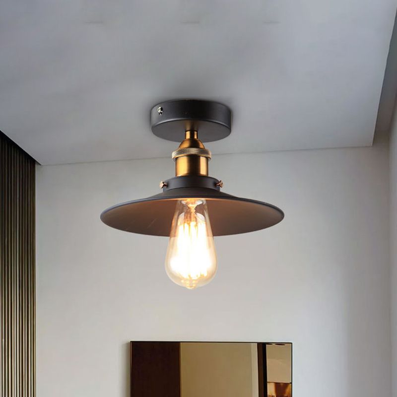 Loft soucoupe Semi-encastré, éclairage de plafond métallique à 1 ampoule, noir/blanc, pour cuisine