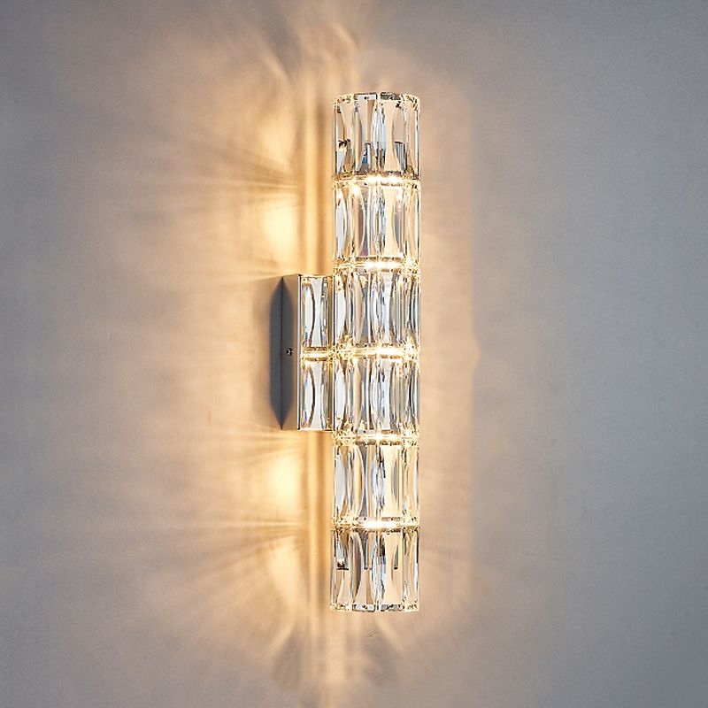 Postmodern Crystal Wall Light Cylinder Multi Light Wall Sconce for Living Room