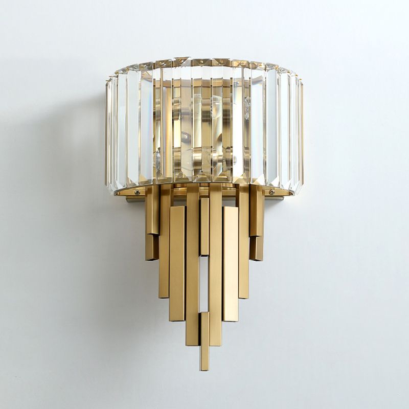 Brass Geometric Wall Sconce in Modern Creative Style Wrought Iron Wall Lamp with Crystal Shade