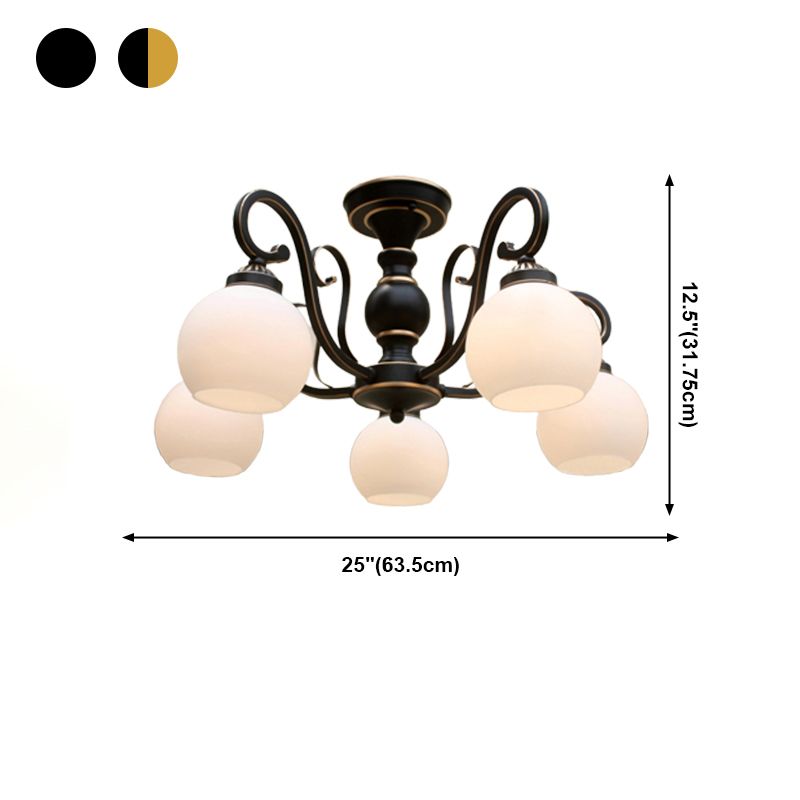 Traditional Ceiling Light Globe Glass Shade Flush Mount Light for Bedroom Living Room