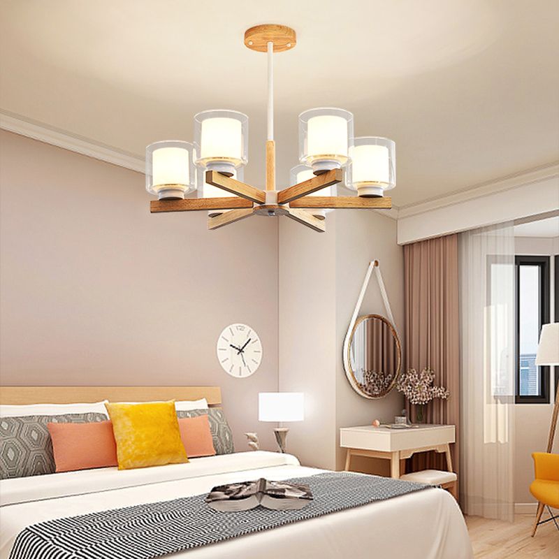 Cylinder Chandelier Light Fixtures Modern Multi-Head Hanging Pendant Lamps with Glass Shade