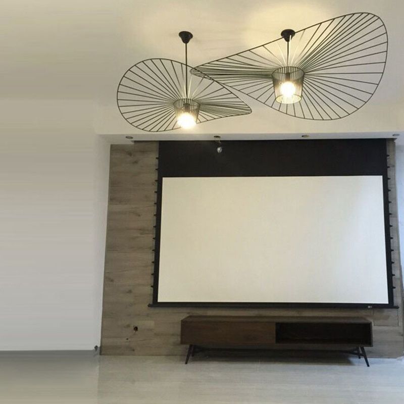 Contemporary Pendant Lights with Cage Shade, Industrail Metal 1-Light Straw Hat Pendant Light