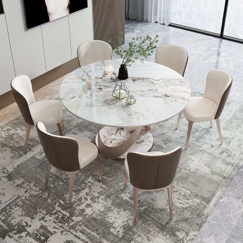 Glam Round Shape White Table Sintered Stone Standard Dining Table with Pedestal Base