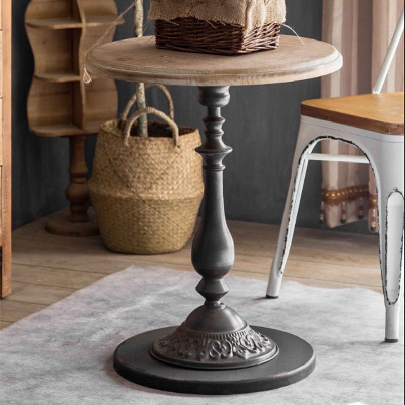 French Country Round Wooden Top Side Table Antique Brown Pedestal End Snake Table